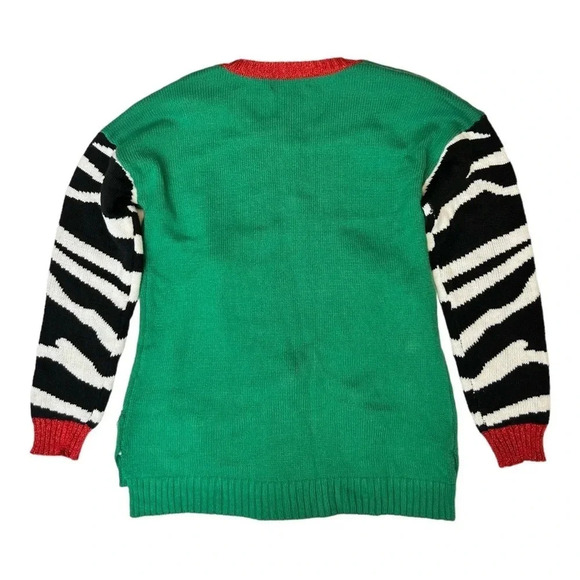 Women’s Green Sequin Embellished Pom Zebra Christmas Holiday Sweater Size M - Picture 3 of 7